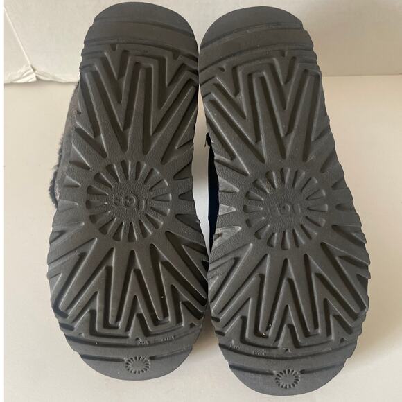 UGG Women's Mini Bailey Bow Black Suede Glimmer Faux Fur Lined Boot • Size 8 - Picture 5 of 5